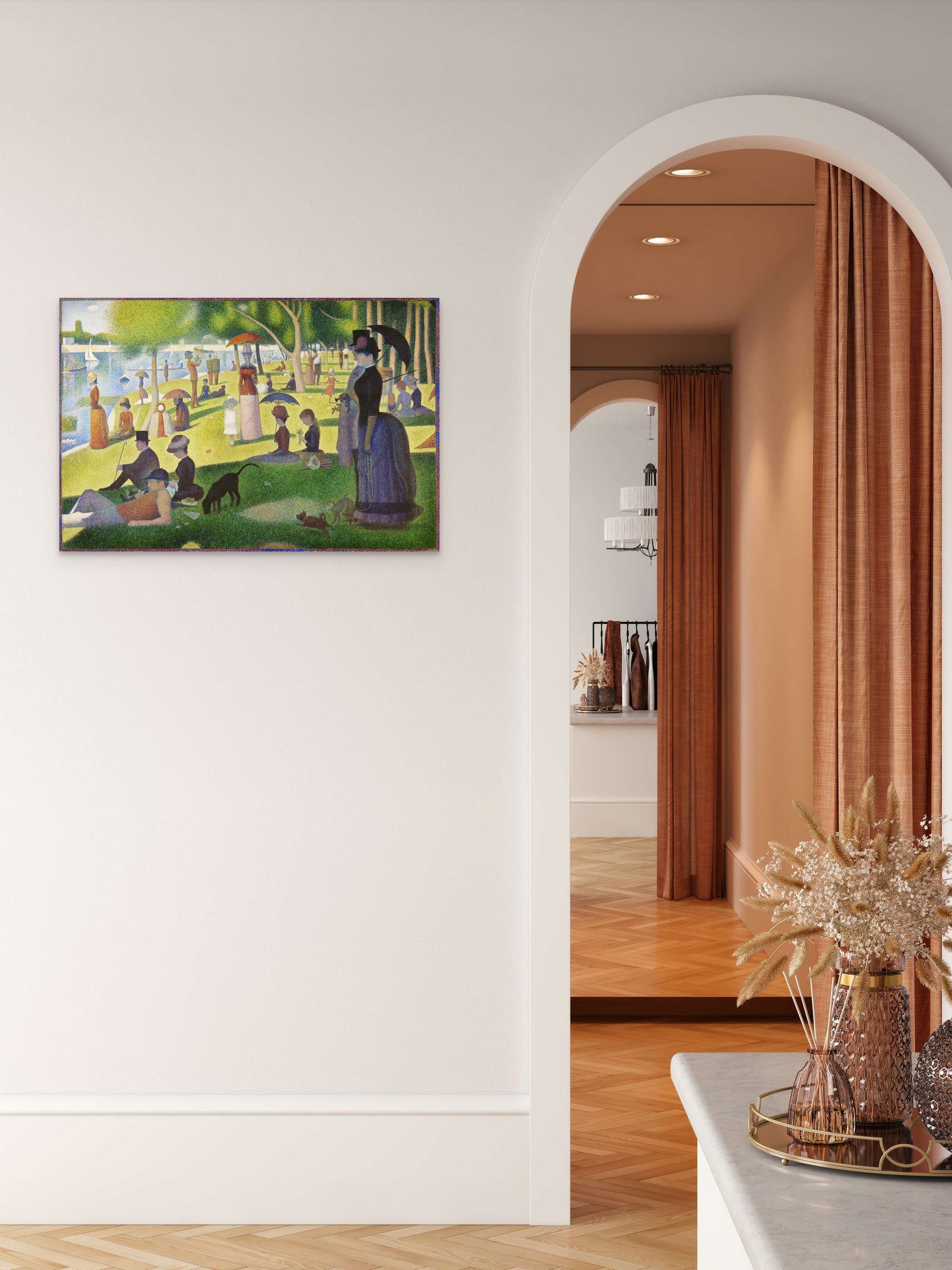 a painting on a wall in a living room