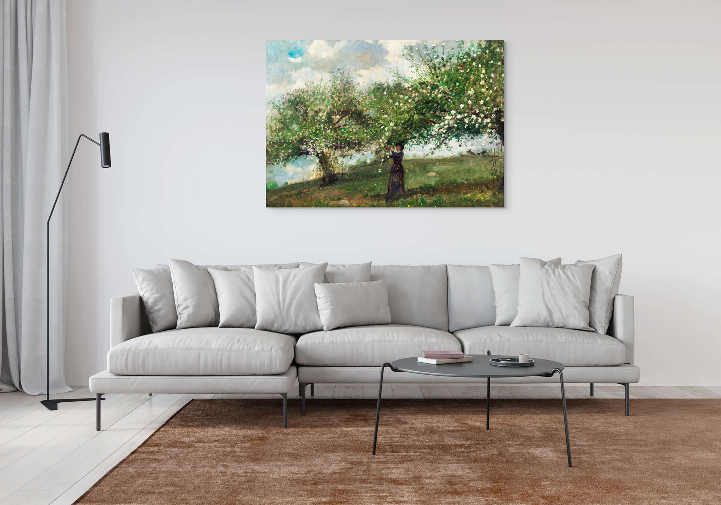 GIRL PICKING APPLE BLOSSOMS WALL ART