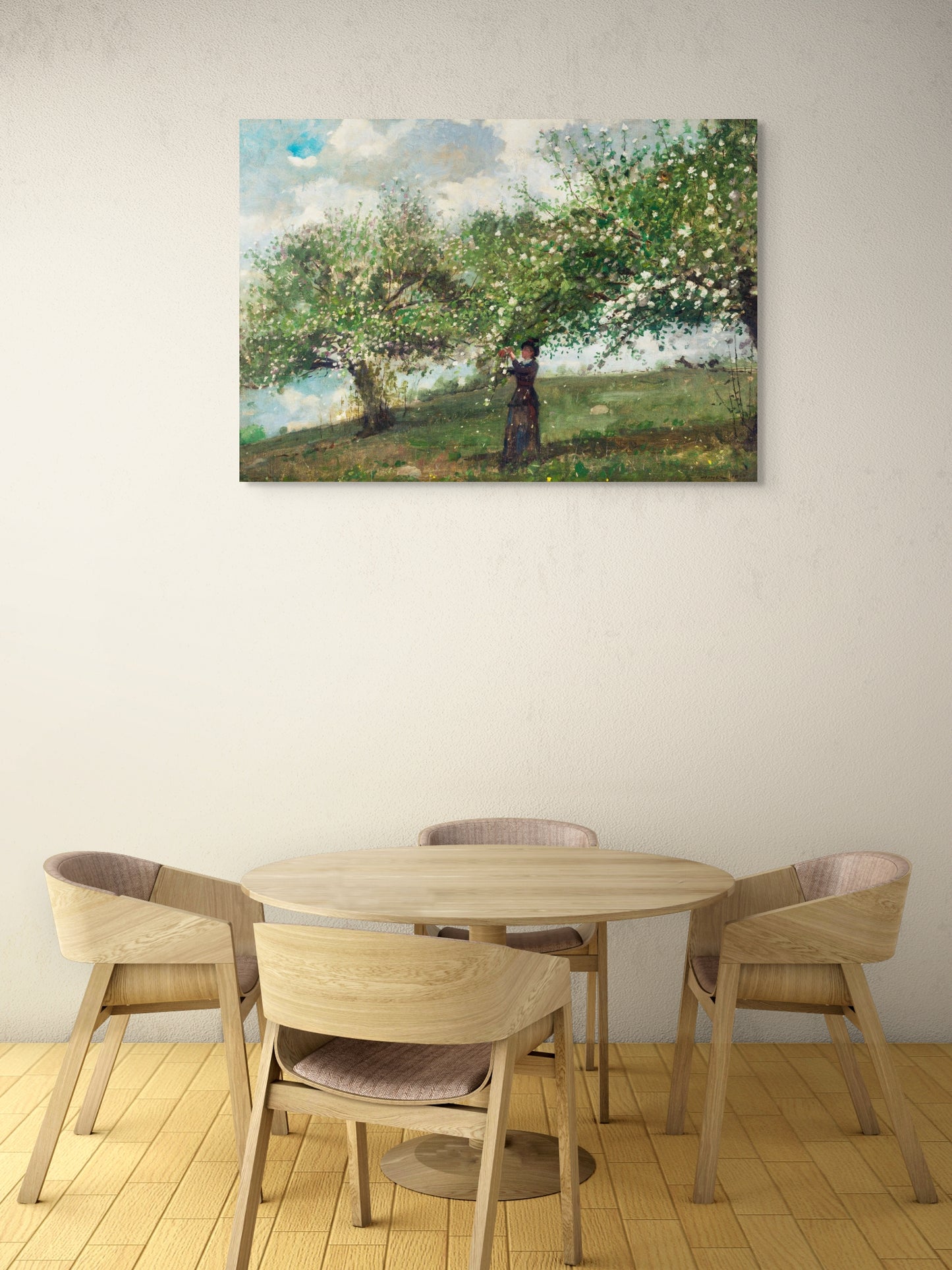GIRL PICKING APPLE BLOSSOMS WALL ART