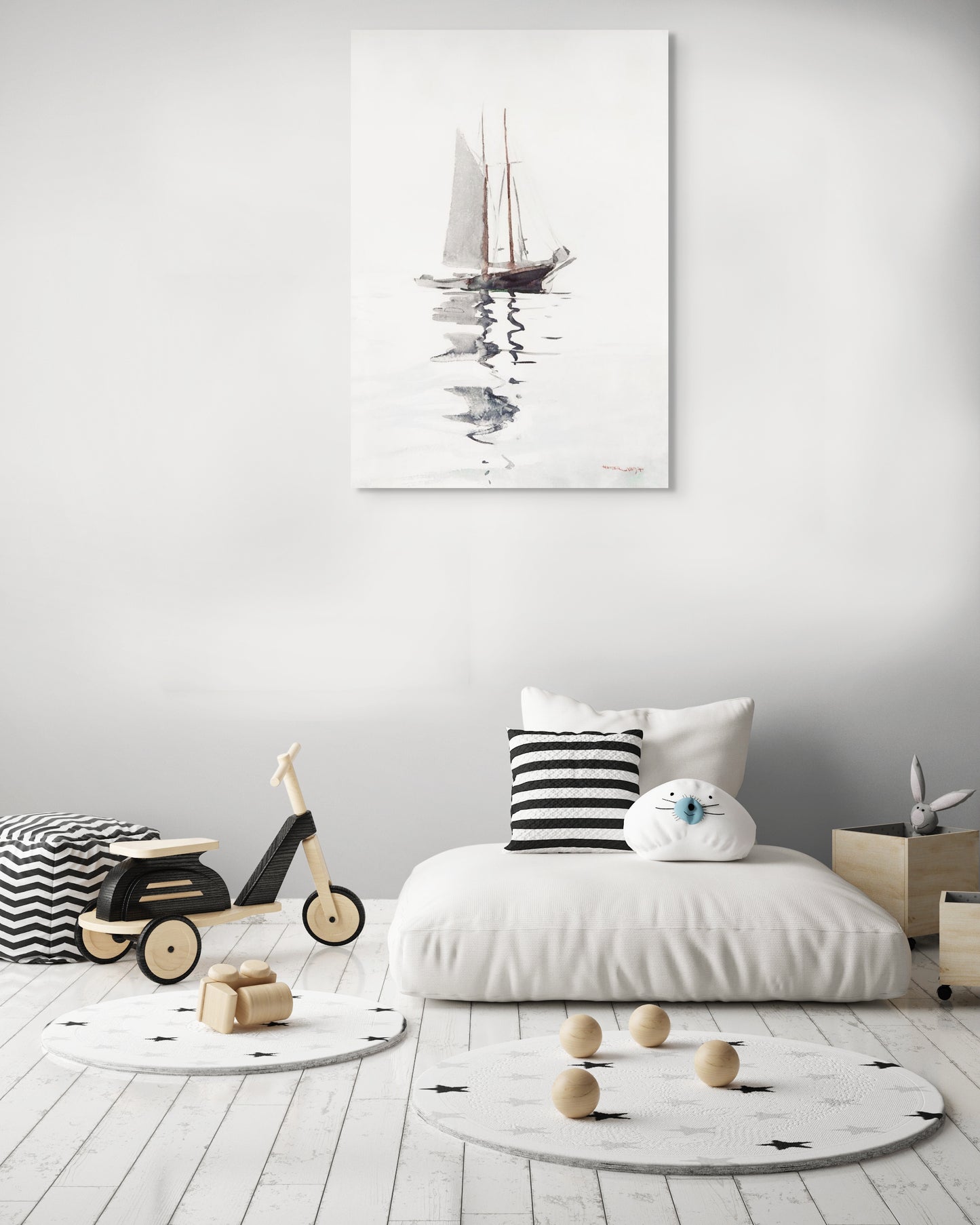 TWO-MASTED SCHOONER WITH DORY WALL ART