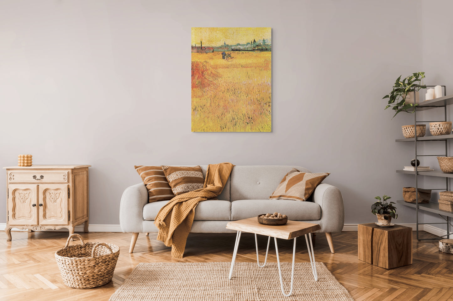a living room with a couch and a table