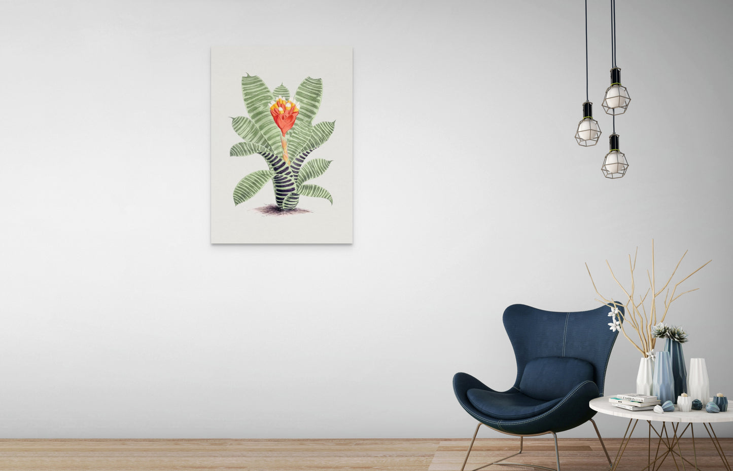 a room with a chair and a painting on the wall