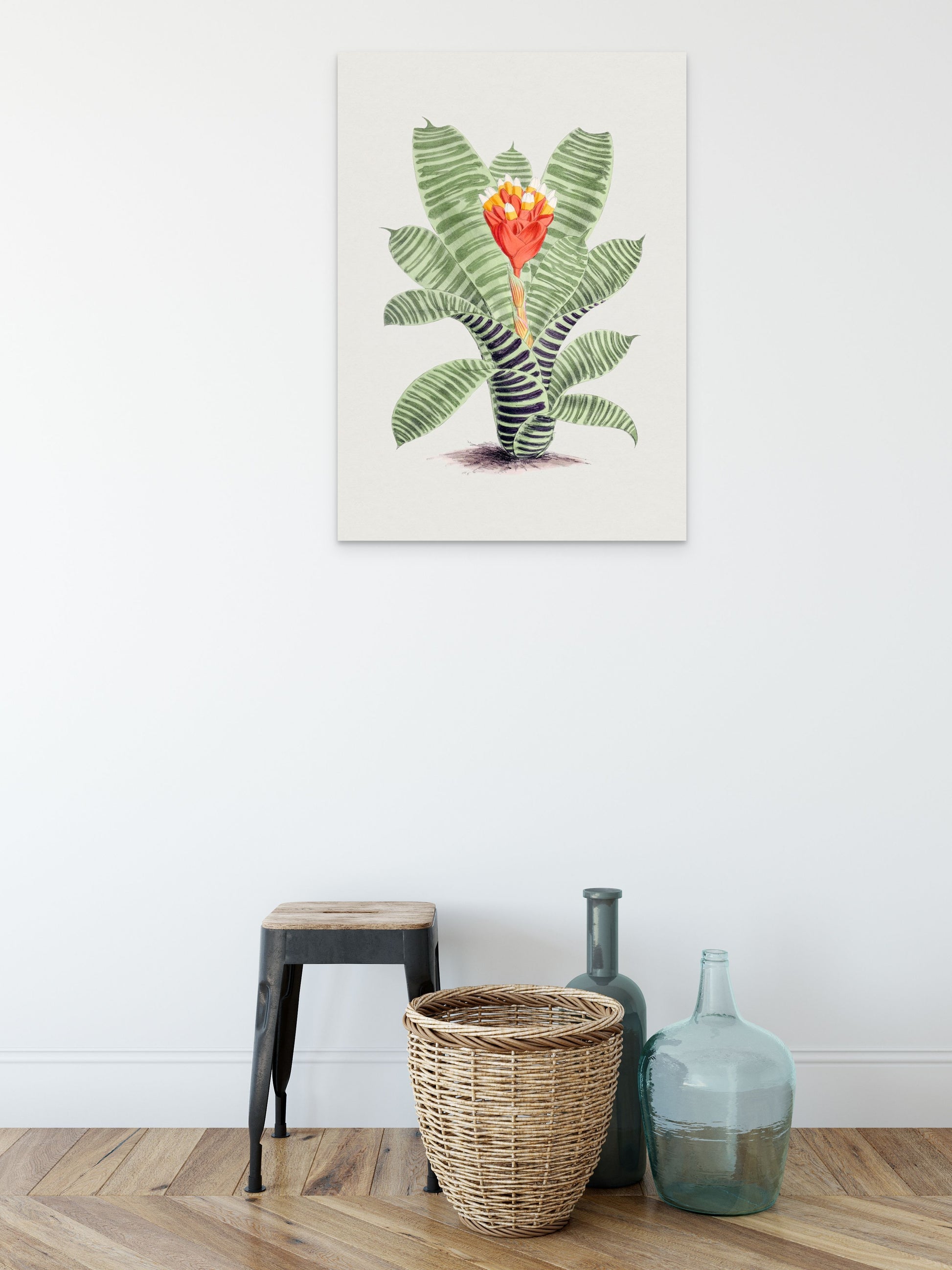 a painting of a plant on a white wall